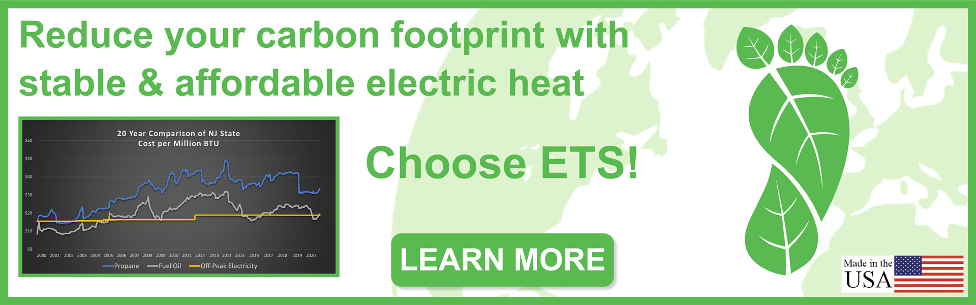 Reduce your carbon footprint with stable & affordable electric heat - Choose ETS!