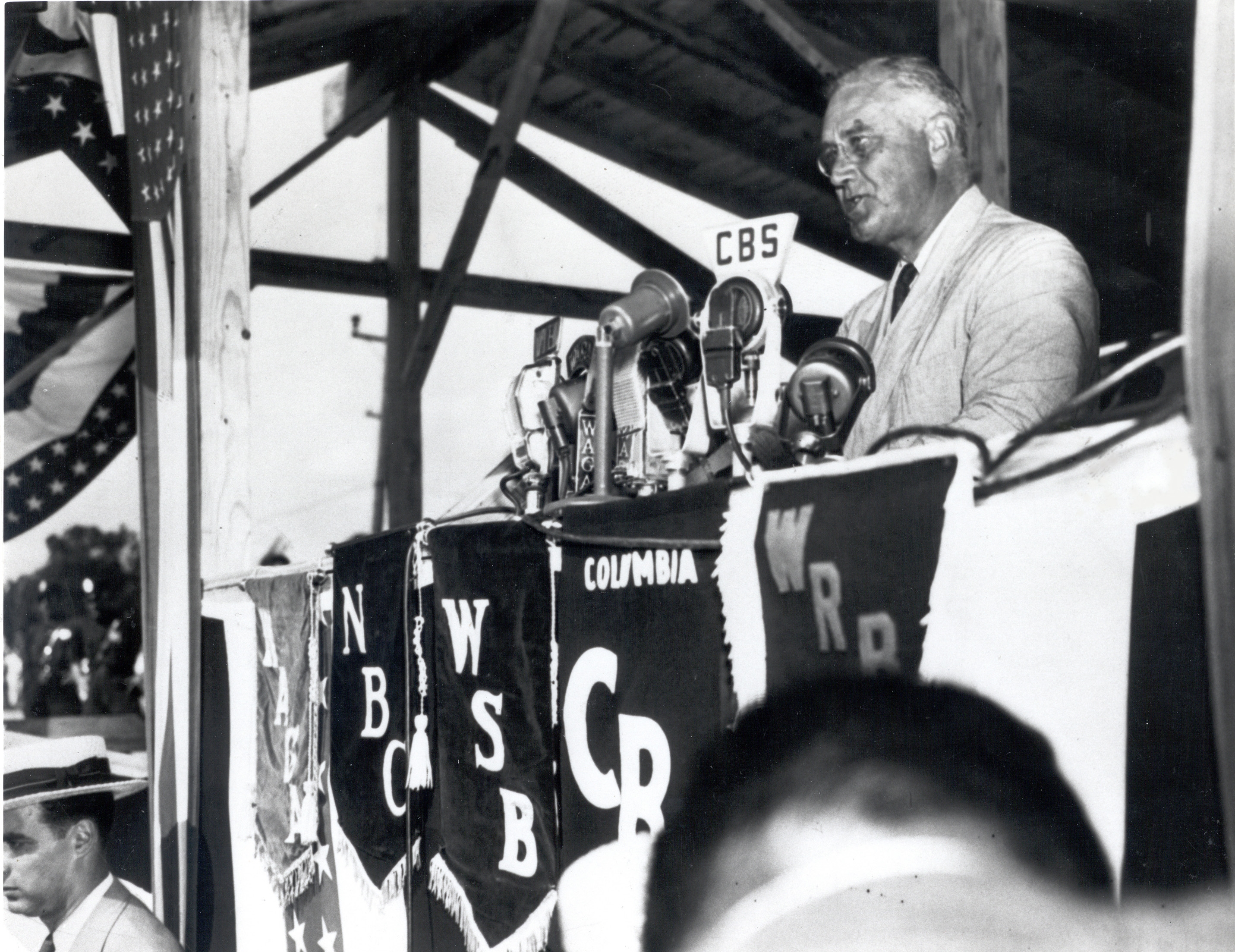 President Franklin Delano Roosevelt gives a speech in Barnesville, Georgia, laying out the need for accessible and affordable electricity for all Americans.  Photo Source: "The Next Greatest Thing," published by NRECA