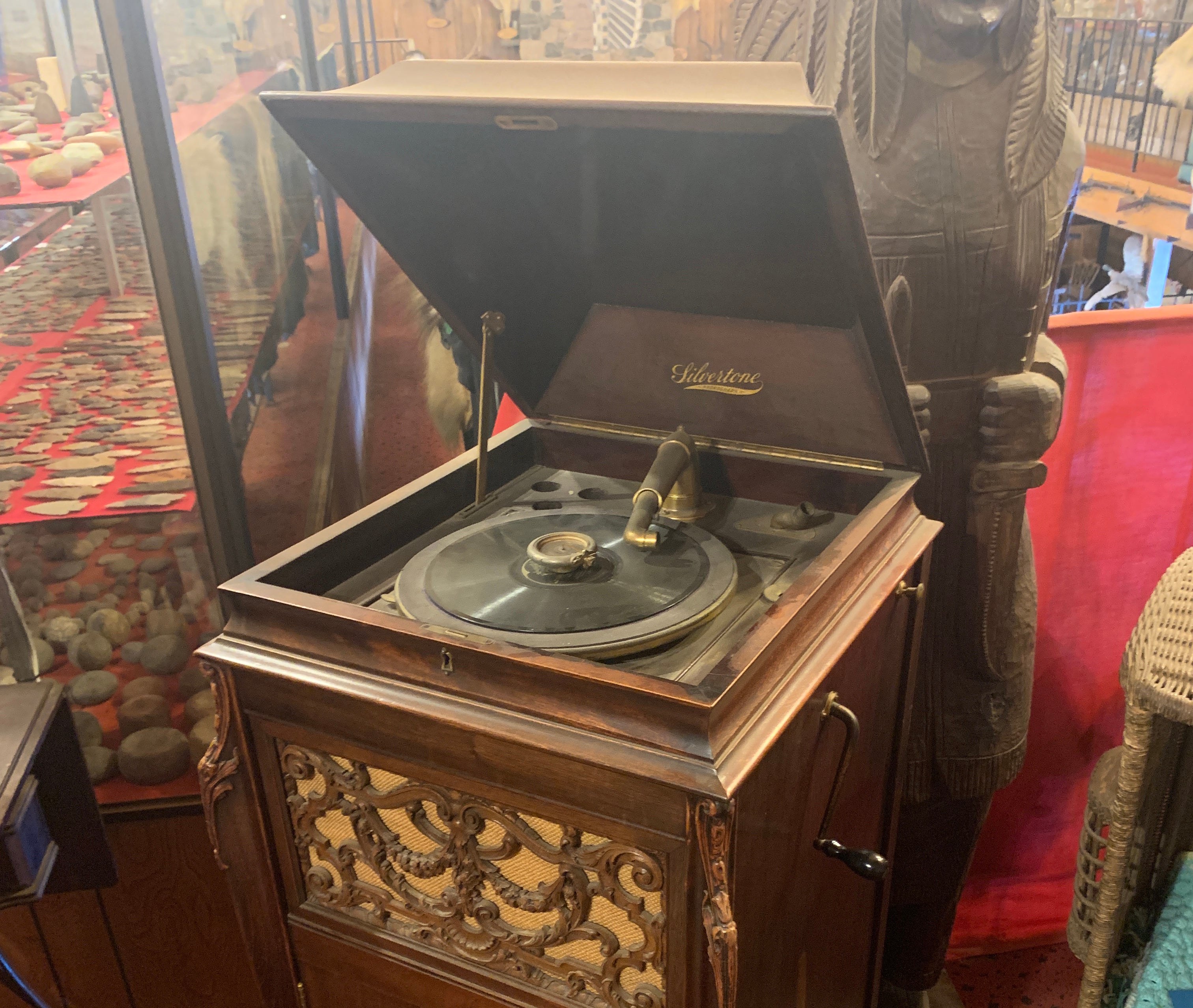 A record player powered by a hand crank. Photo Source: Space Farms