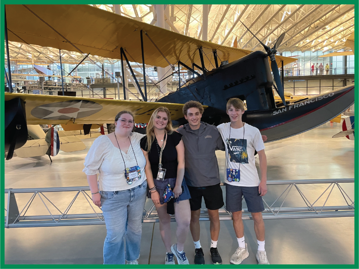 2023 NJ Youth Tour students pose togehter in front of the plane at the Udvar Hazy Air and Space Museum Annex