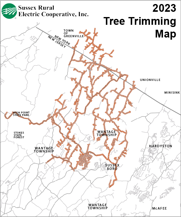 Sussex Rural Electric Cooperative 2023 Tree Trimming Map
