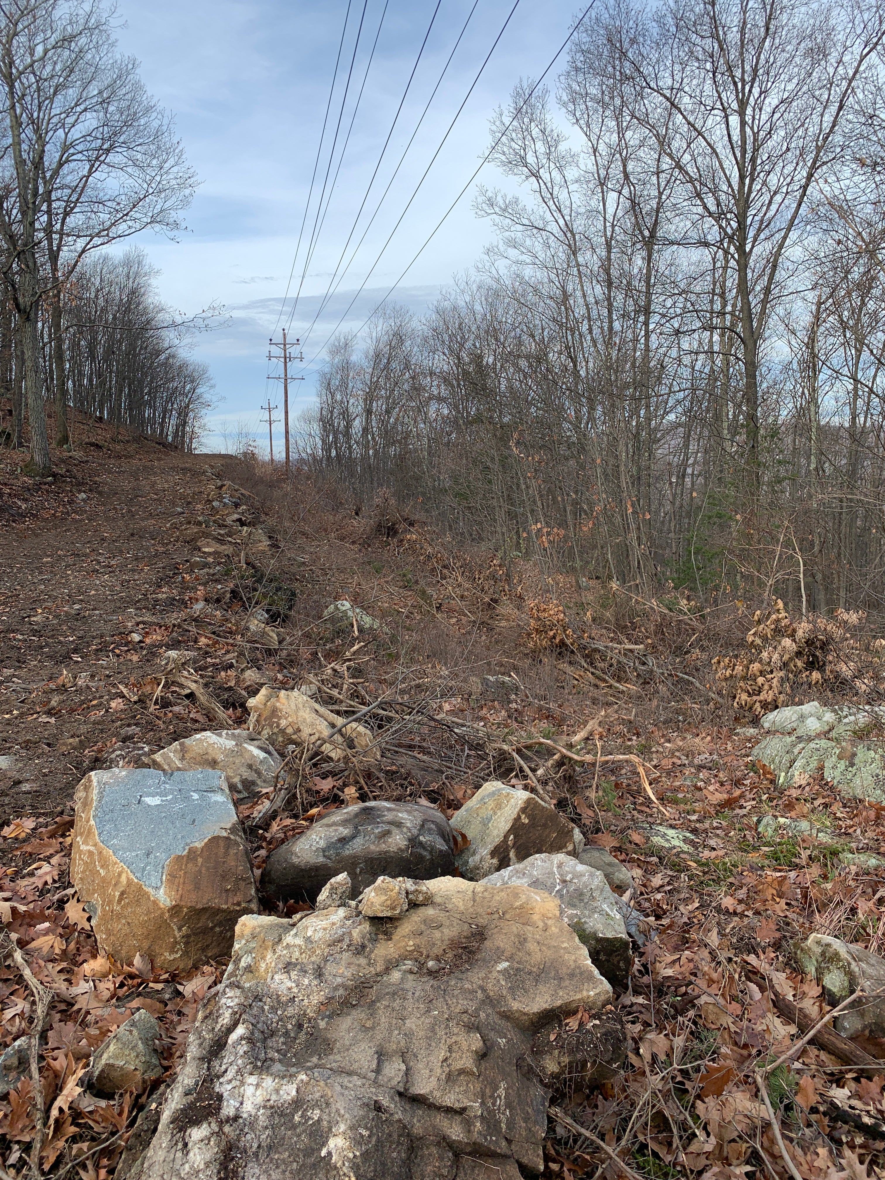 Photo showing rocky terrain in Vernon with power lines stretching into the distance