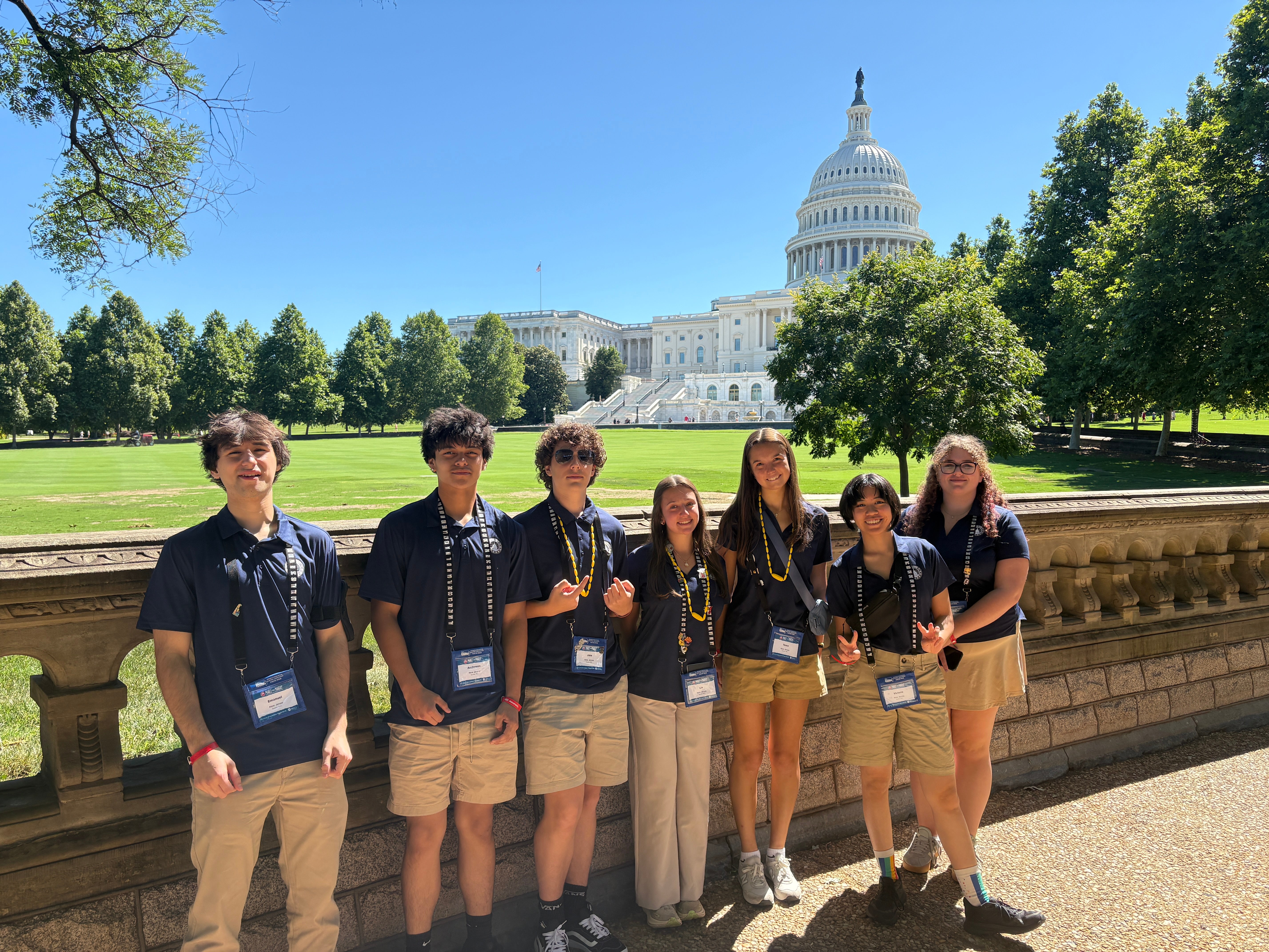 NJ Youth Tour students pose in front of the U.S. Capitol Building